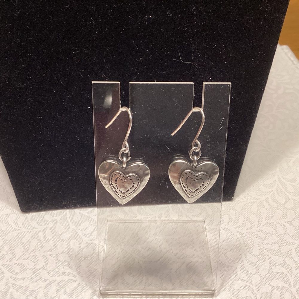Silvertone Heart Dangle Earrings